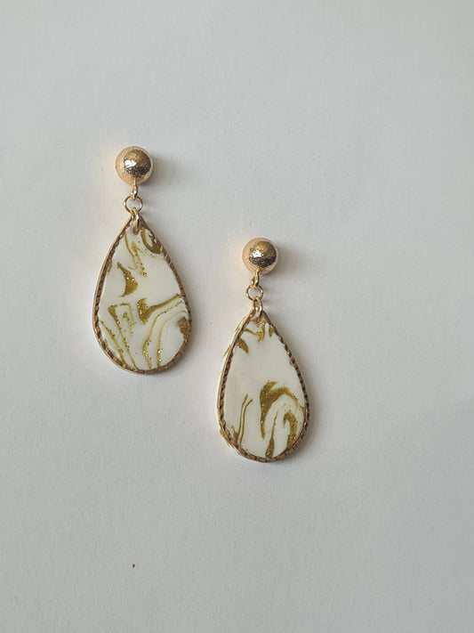 Pendientes Gota Mármol Dorado y Blanco
