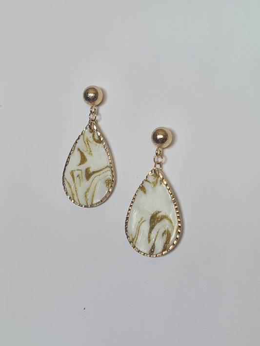 Pendientes Gota Mármol Dorado y Blanco
